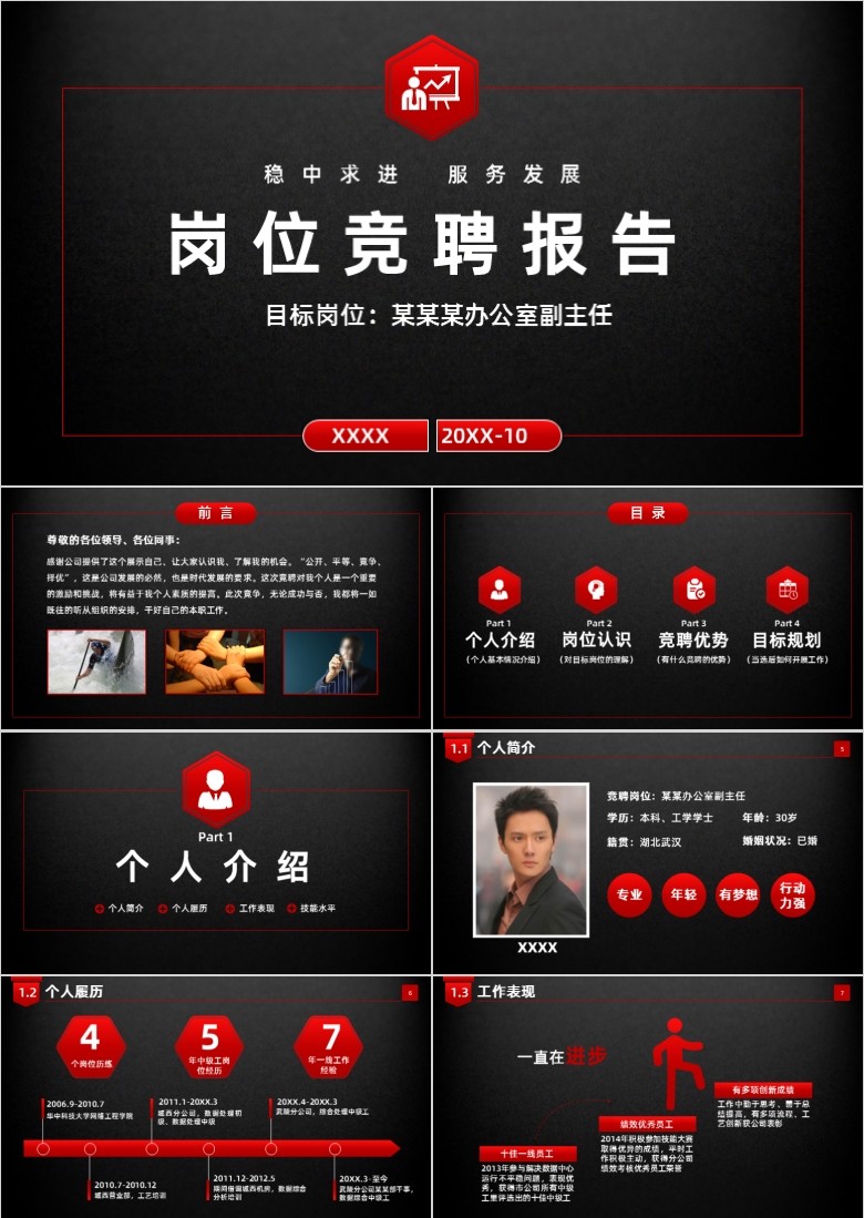 红黑岗位竞聘报告竞岗演讲求职简历PPT