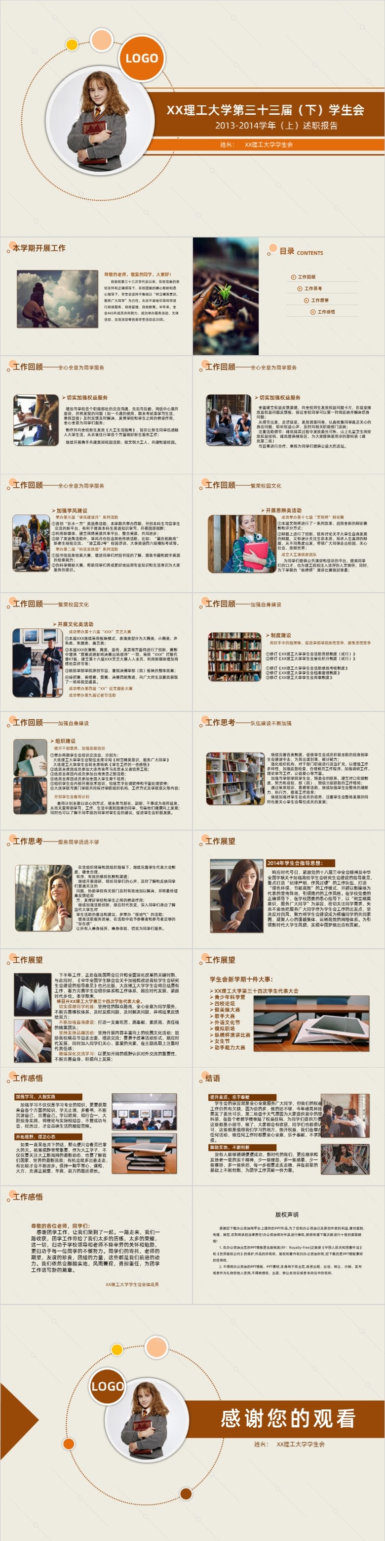 学生会述职报告PPT模板