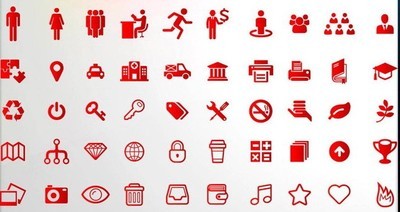 100张红色扁平化商务PPT图标素材